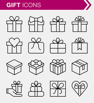Set of pixel perfect gift icons for mobile apps and web design.