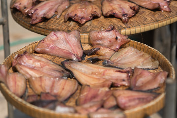 dry out fishes on basket in sunny day