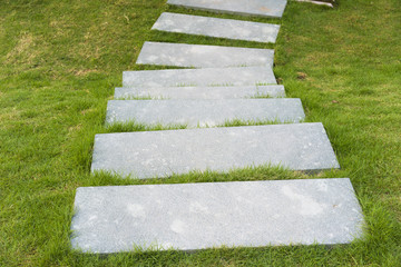 Granite stone pathway on screen grass