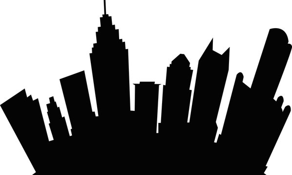 A cartoon skyline silhouette of the city of Detroit, Michigan, USA.