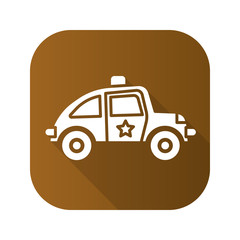 Police car flat design long shadow icon. Vector silhouette symbol.