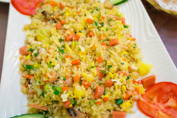 Fried rice with egg,carrot and green bean