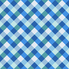Seamless geometric checked pattern. Diagonal square, woven line background. Rhombus, patchwork texture. Blue, gray, aqua, white pastel colored. Vector