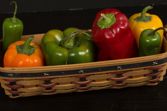 Assorted fresh peppers in small basket