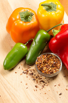 Crushed pepper with Colorful Bell Peppers and Jalapenos