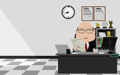 Senior businessman is reading a newspaper in his office
