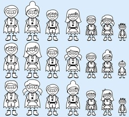 Cute Collection of Diverse Stick Figure Superheroes or Superhero Families - Vector Format