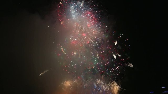 High definition movie of New Year's eve festive firework show celebration at night 1080p hd