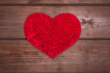  Handmade Heart on the wooden background.Valentines day red heart