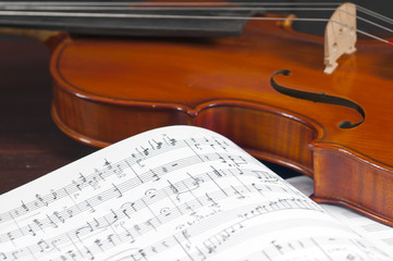 Fototapeta premium Music notes and violin close up