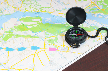 compass over topographic map