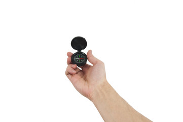 Hand with compass isolated