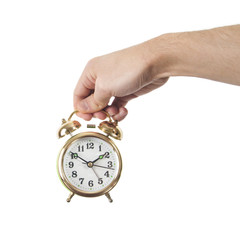 Hand with clock, isolated