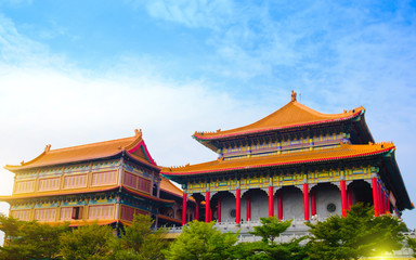 Fototapeta premium Traditional and architecture Chinese style temple at Wat Mangkon Kamalawat or Wat Leng Noei Yi in Nonthaburi,Thailand.