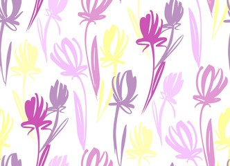 Floral seamless background pattern with tulips. Spring flowers blossom vector illustration hand drawn.