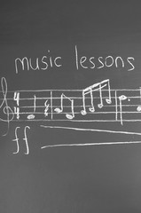 Musical notes on a blackboard