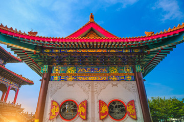 Traditional and architecture Chinese style temple at Wat Mangkon Kamalawat or Wat Leng Noei Yi  in Nonthaburi,Thailand.