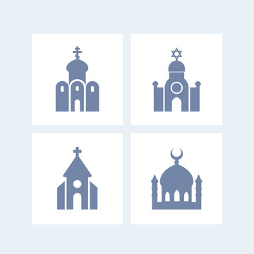 religion buildings icons isolated over white
