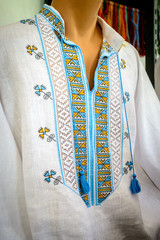 Ukrainian embroidery men. National Ukrainian traditional ornate handicraft. Shirt with ornamental pattern.