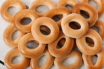 Tasty baked cookies on old wooden background.