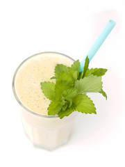 banana smoothie on a white background