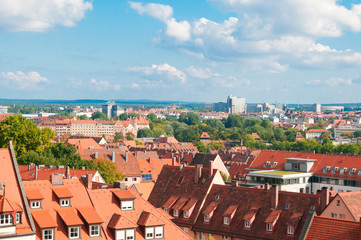 View on Nuremberg from a height on a sunny summer day
