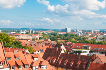 View on Nuremberg from a height on a sunny summer day