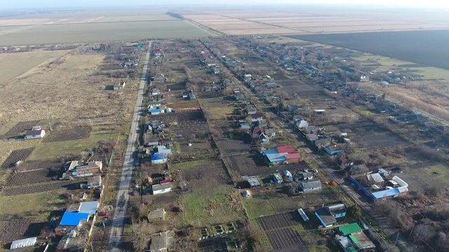 Village Elitnyy Krasnoarmeyskiy District, Krasnodar Krai, Russia. Flying at an altitude of 100 meters. The ruin and oblivion