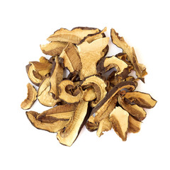 Dried mushrooms on white background