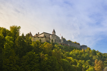 Fototapeta na wymiar Château de Gruyères, a small castle in Switzerland, near the t