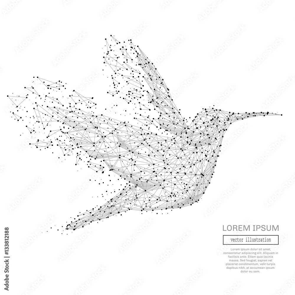 Aufkleber Abstract colibri polygonal, geometry triangle. Light connection structure. Low poly vector background. Connection structure