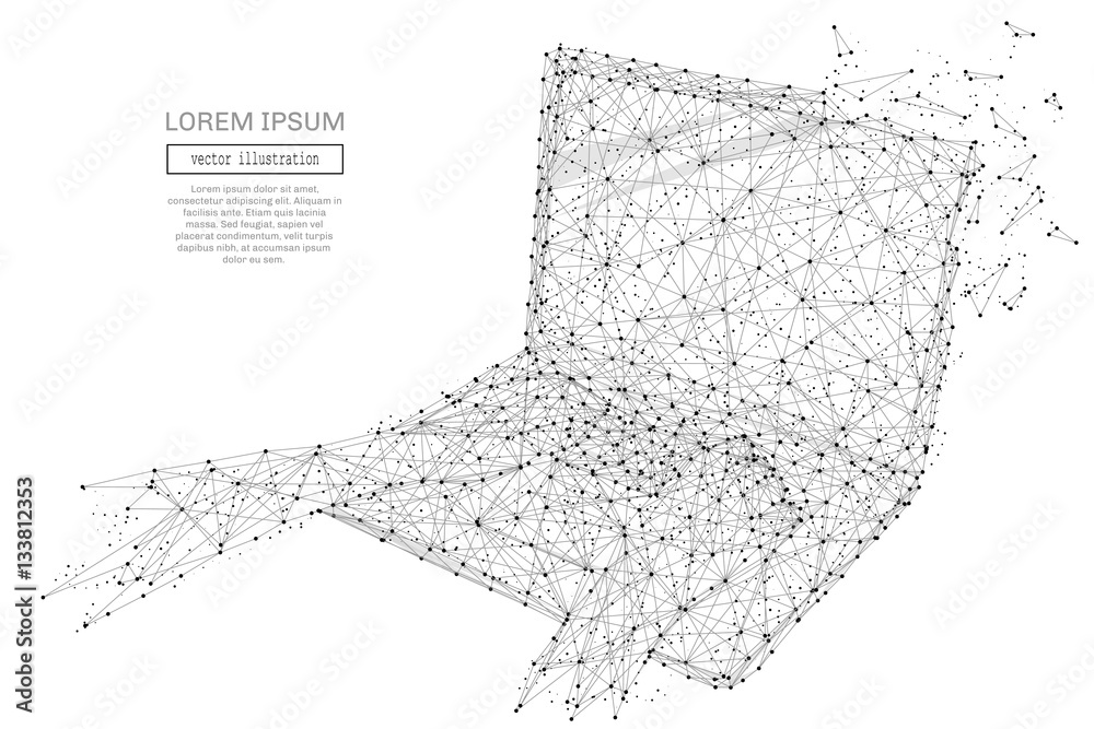 Poster Grey laptop with polygon line on abstract background. Polygonal space low poly with connecting dots and lines. Connection structure. Vector science background.