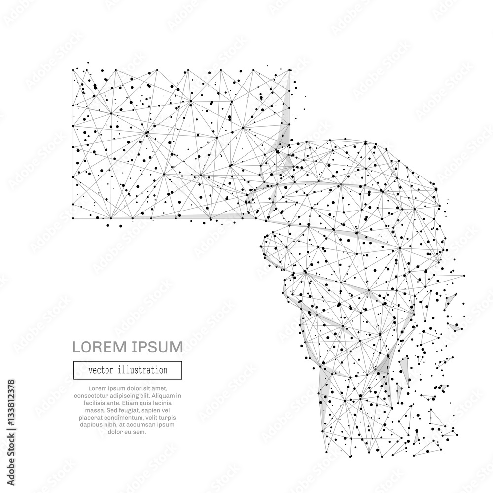 Aufkleber Man holding card with polygon line on abstract background. Polygonal space low poly with connecting dots and lines. Connection structure. Vector science background.
