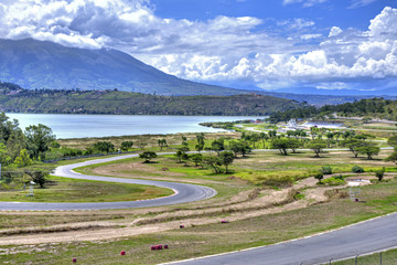 Auto race track Yahuarcocha, empty, on a sunny summer day