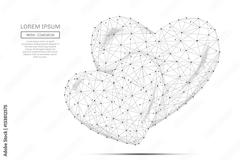 Aufkleber abstract triangles two hearts low poly. grey wireframe polygonal hearts. vector illustration for you