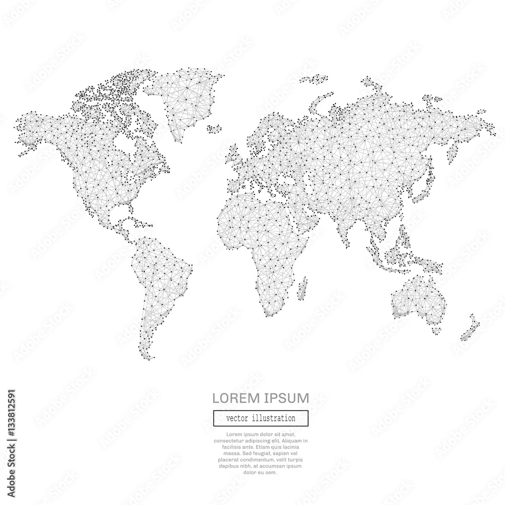 Poster Abstract triangles world map space low poly. Grey wireframe polygonal globe. Vector illustration for you business or sport presentations EPS10. Connection structure