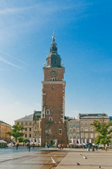 Town Hall Tower Market Square in Krakow, Poland