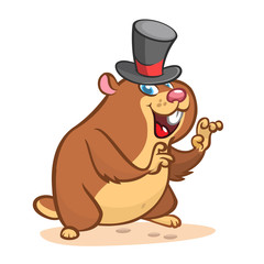 Cartoon cute groundhog in hat. Groundhog day illustration 