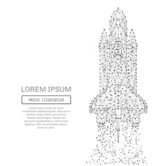 Grey space shuttle with polygon line on abstract background. Polygonal space low poly with connecting dots and lines. Connection structure. Vector cosmos science background.