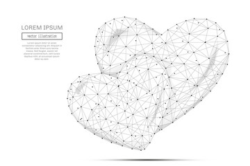 Abstract triangles two hearts low poly. Grey wireframe polygonal hearts. Vector illustration for you Saint Valentines Day presentations EPS10. Connection structure
