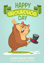 Happy Groundhog Day. Vector illustration with grounhog.