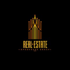 Real Estate vector logo on black background. House abstract concept icon