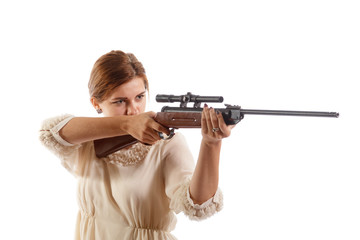 Fototapeta na wymiar Lady with a rifle