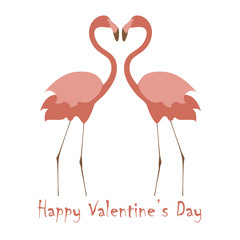 Fototapeta premium Valentines day banner with cute flamingos make heart. Vector illustration eps 10.
