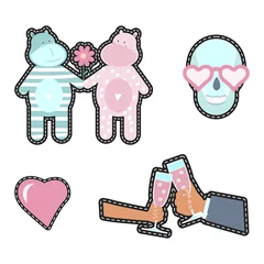 Printed kitchen splashbacks Fashion patch badges with love elements for Valentines day. Vector illustration isolated on white background. Set of stickers, pins, patches in cartoon 80s-90s pop-art style.