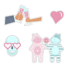 Printed roller blinds Pop Art Fashion patch badges with love elements for Valentines day. Vector illustration isolated on white background. Set of stickers, pins, patches in cartoon 80s-90s pop-art style.