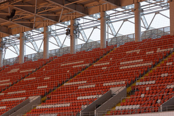 empty bleachers of the stadium.