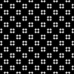Vector monochrome seamless pattern, simple minimalist background. White perforated crosses on black backdrop, rounded shapes, smooth lines. Abstract geometric texture. Stylish contemporary design