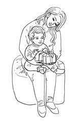 woman and her baby with gift