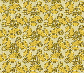 Naklejka na ściany i meble Floral vector golden ornament. Seamless abstract classic background with flowers. Pattern with repeating elements